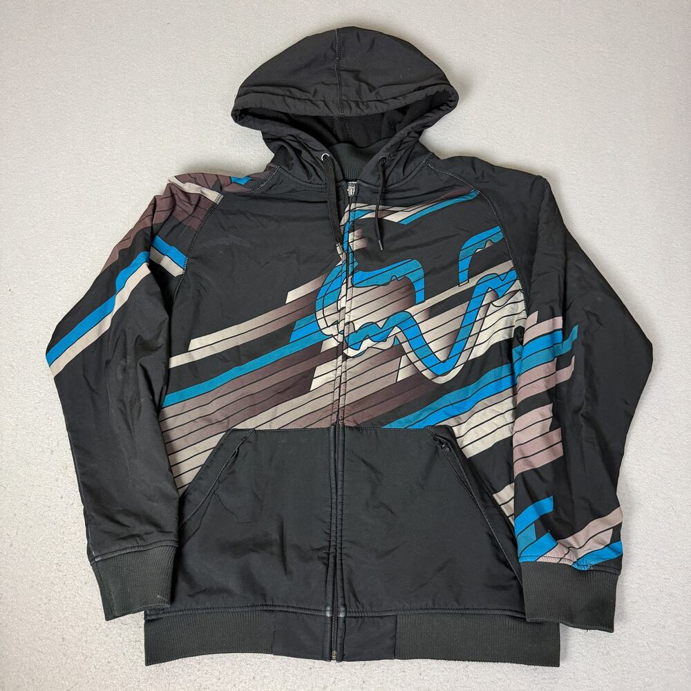 Fox Racing Full Zip Hooded Jacket Black Blue Graphic Motocross Hoodie